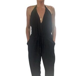 INDAH Reformation Black Halter Jumpsuit Size Small